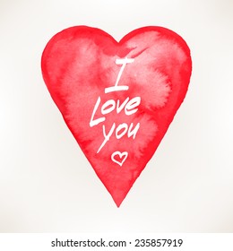 card with a cute watercolor heart and declaration of love