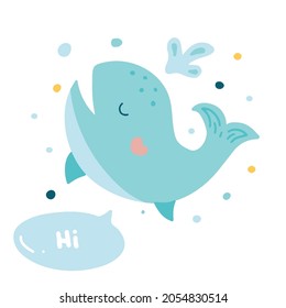 Card with cute whale. Kid graphic. Funny vector illustration
