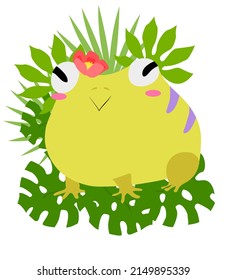 Tarjeta con una linda rana amarilla. Ilustración del vector