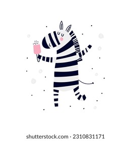 Tarjeta con cebra linda. Ilustraciones vectoriales