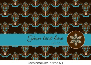 Card with damask pattern in the background and place for your text. Perfect for invitations, announcement or greetings. Colors are easily editable.