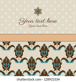 Card with damask pattern in the background and place for your text. Perfect for invitations or greetings. Colors are easily editable.