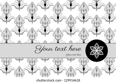 Card with damask pattern in the background and place for your text. Perfect for invitations, announcement or greetings. Colors are easily editable.
