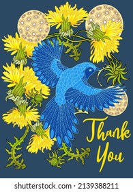 Karte mit Löwen und Vogel. Frühlingsdekorationskonzept. Blumenposter, lade ein. Vectorlayout dekorative Grußkarte oder Einladung Design Hintergrund. Romantisches Design.