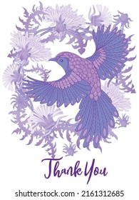 Card with dandelions and bird. Spring ornament concept. Floral poster, invite. Vector layout decorative greeting card or invitation design background. Romantic design.

