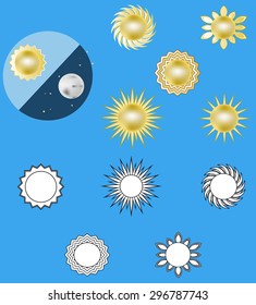 card Day and night with the sun. moon and stars and sun set