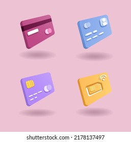 Card Debit, Credit, Sim Card and Identity card set 3d clay illustration editable vector