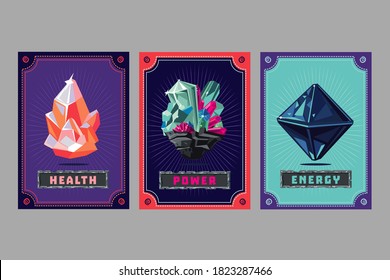 Card Deck. Collection Game Art. Fantasy Ui Kit With Magic Items. User Interface Design Elements With Decorative Frame. Equipment Assets. Cartoon Vector Illustration. Crystal And Magic Stones.