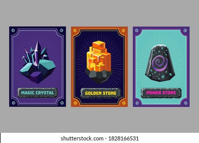 Card Deck. Collection Game Art. Fantasy Ui Kit With Magic Items. User Interface Design Elements With Decorative Frame. Equipment Assets. Cartoon Vector Illustration. Crystal And Magic Stones.