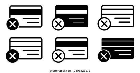 Card Declined Icon Set Black And White Vector Design Illustration