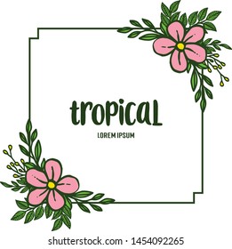 Card decor tropical, ornate of pink floral frames. Vector