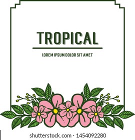 Card decor tropical, ornate of pink floral frames. Vector