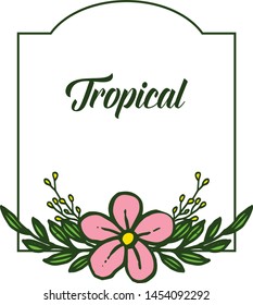 Card decor tropical, ornate of pink floral frames. Vector