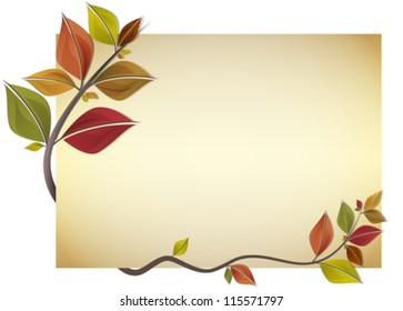 Card decorated with branch of autumn colorful leaves. Vector illustration