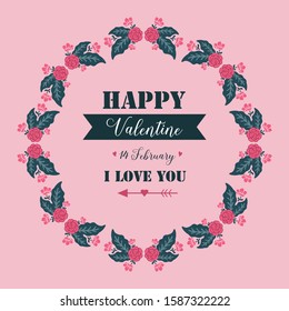 Card decoration of happy valentine, with pattern art of leaf flower frame. Vector