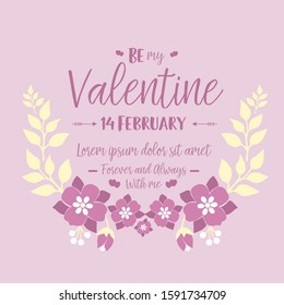 Card decoration of happy valentine, with pink wreath frame design elegant. Vector