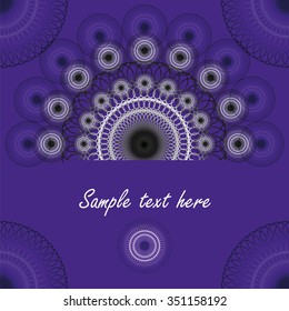 Card with decorative black and white pattern and text on dark purple background 