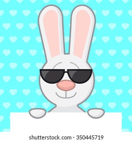Card decorative element. Cute rabbit in sunglasses. Perfect for cards, invitations, kid's menu. All items are isolated. Easter greeting card template. 
