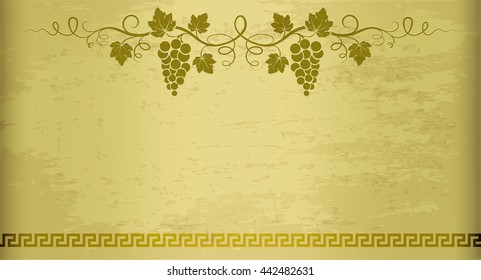 Card with decorative grape elements, traditional Greek ornament.