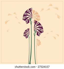 card with decorative stylized flowers and petals