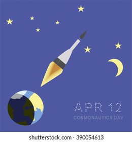 Card dedicated to the Cosmonautics day, 12th april. arocket in the space