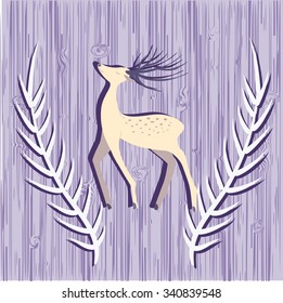 Card with deer on wood texture illustration