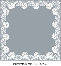 Card with delicate lace frame on a gray background