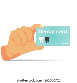 Card dentist in hand vector illustration with shadow