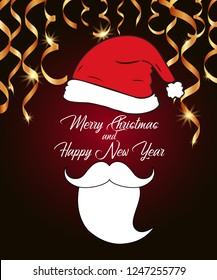 Card design 2019 year. Santa claus modern icon. Hat, mustache.