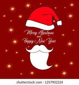 Card design 2019 year. Santa claus modern icon. Hat, mustache.