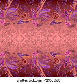 Card design with amazing birds. Pinstriping mexican pattern. Vector print.