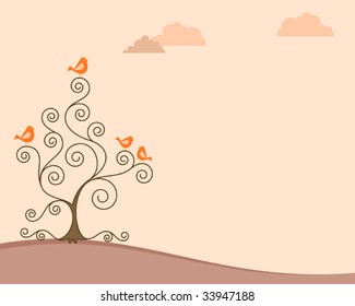 Árbol artístico de diseño de tarjeta, pájaro