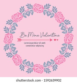 Card design be mine with floral and leaf frame, isolated on pink background elegant. Vector