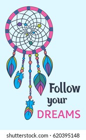 Card design. Beautiful background with hand drawn dreamcatcher. Vector art