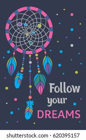 Card design. Beautiful background with hand drawn dreamcatcher. Vector art