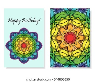 Card design. Beautiful background with round ornament. Mandala design. Vector art
