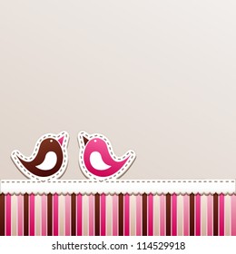 Card design with birds. Patchwork style