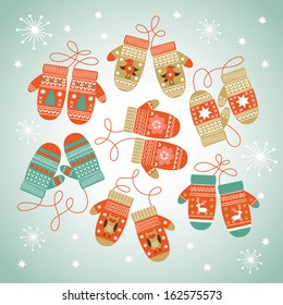 Card Design With Christmas Mittens 