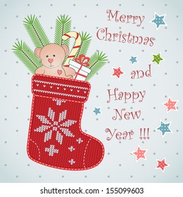 Card design with Christmas sock.