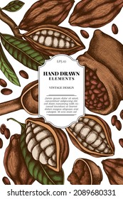 Card design with colored cocoa beans, cocoa