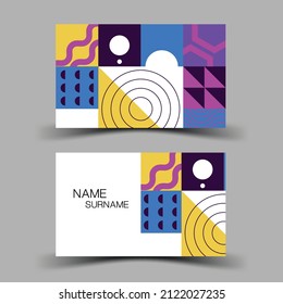 ฺBusiness card design for contact colorful. Inspiration from memphis art. Editable vector design. illustration EPS10