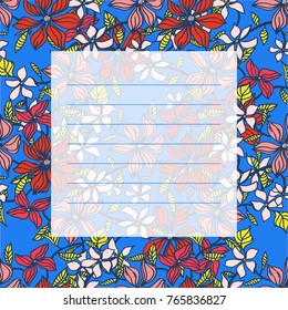 Card design. Cute floral vector card. Memos, to do list template, letter template, background for letter paper