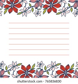 Card design. Cute floral vector card. Memos, to do list template, letter template, background for letter paper