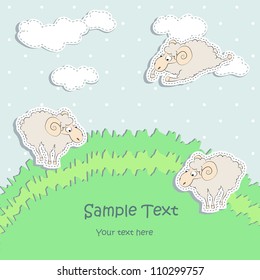 Card design with cute sheep, digital scrap-booking
