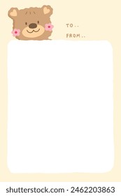 card design. cute teddy bear with pink flowers on yellow and white background. illustration card.	