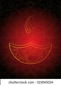 Card design for Diwali festival with beautiful  hand drawn lamps.