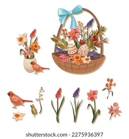 Card design elements elegant flowers birds eggs sketch.
