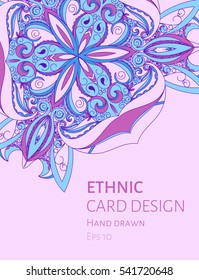 Card design with ethnic decorative element. For yoga posterrs, boho wedding invitations.