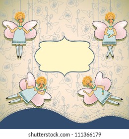 Card design with fairies. Holiday background.
