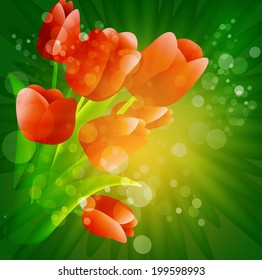 Card design with flowering tulips.